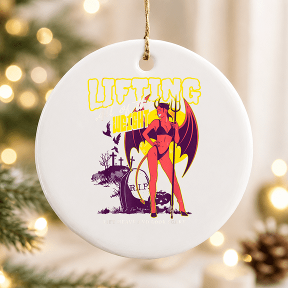 Halloween Lift Heavy Weight Cute Devil Spooky Sexy Demon Gym Christmas Ornament, Holiday Decor Gift, Ceramic Ornament