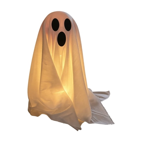 Halloween Light Up Ghost Decor, White Glowing Ghost Tabletop Decoration, Warm LED Halloween Ghost Figure for Party Table Mantel Shelf Bedroom Living Room Spooky Cute Decor,white