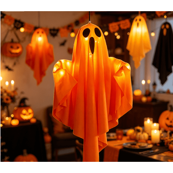 Halloween Light Up Ghost Decorations, Battery Operated Flying Hanging Ghosts Glowing Led Lights, Floating Swinging Yard Garden Porch Outdoor Indoor Decor
