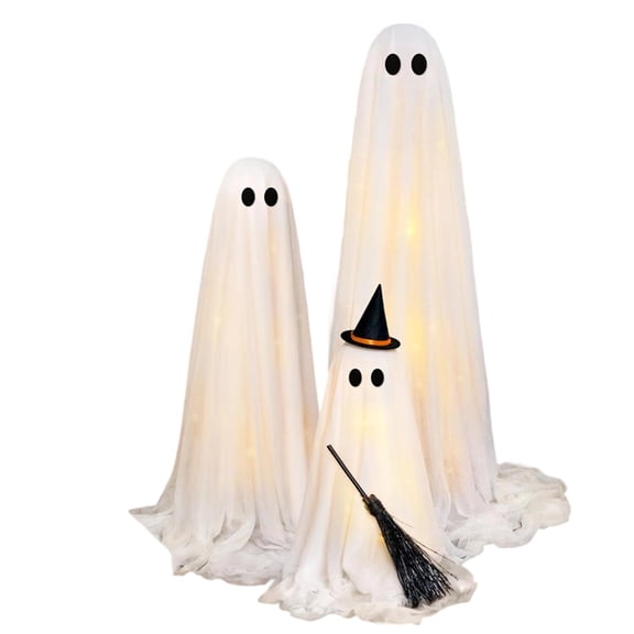 Halloween Light Up Ghosts, 3 Pcs LED Remote Control String Lights Standing Decoration, Halloween Indoor Outdoor Ghost Figures for Front Yard, Walkway & Entryway