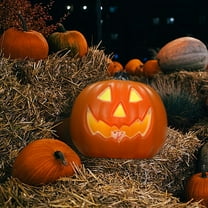 Halloween Light Up Hollow Pumpkin Decor - LED Lantern with Glowing Face, Battery Operated Indoor Outdoor Halloween Decorations for Parties, Yard, and Home Display