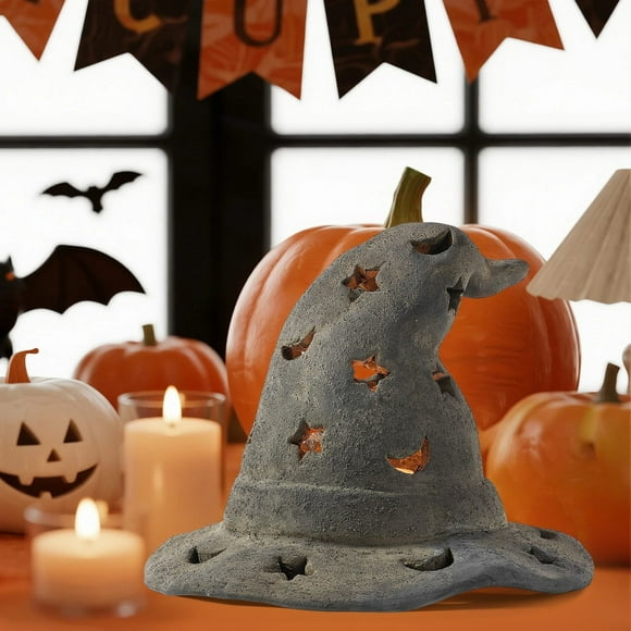 Halloween Light, Imitation Ceramic Witch Hat with Star Moon – Rsin Halloween Decor Ornaments, Terracotta Witch Hat Halloween Decoration,Halloween Party Favors