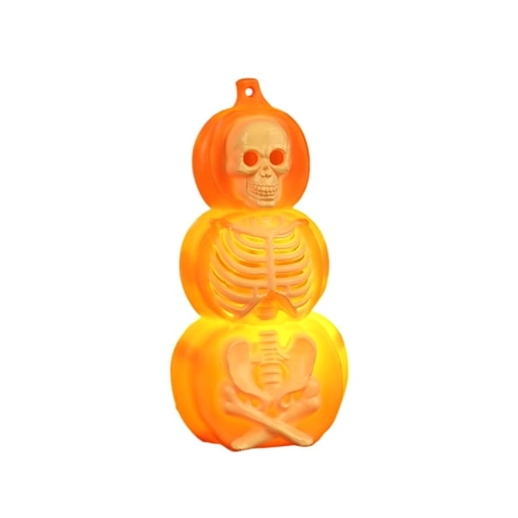 Halloween Light Up Stacked Pumpkin Skeleton Tabletop Decor,3-Tier Pumpkin Skull Torso LED Night Light Figurine with Built-In Battery, Spooky Transparent Pumpkin Skeleton Ornamenfor Holiday Decoration