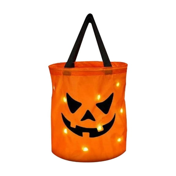 Halloween Light-Up Candy Bag Glowing Pumpkin Treat Bags Ghost Festival Pumpkin Purse with LED Lights for Kids, Party Decorations