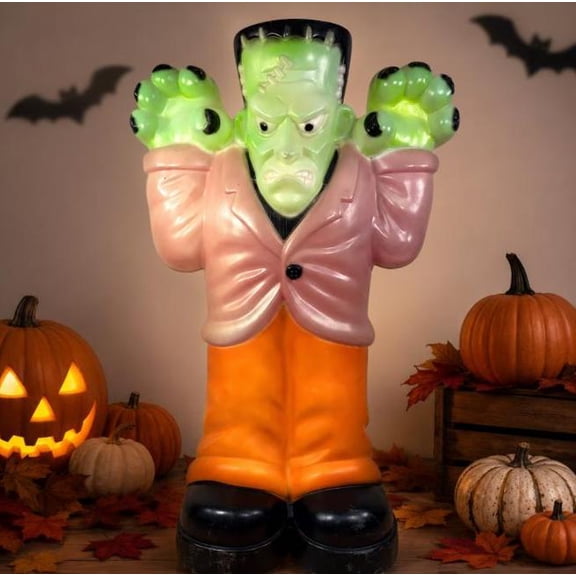 Compact 7.87" Lighted Frankenstein Halloween Blow Mold, Retro Mini Decor for Apartment Tabletop Mantel Shelf Porch Holiday Decoration