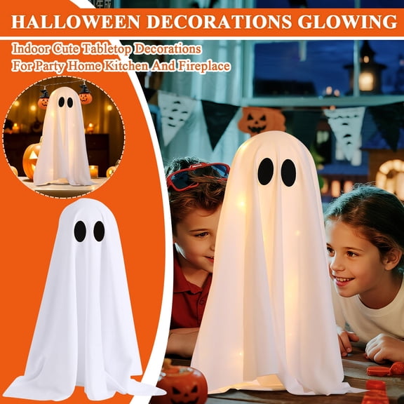 Halloween Light-Up Ghost Decoration, 26.3" Standing White Ghost with LED Lights for Spooky Home Decor