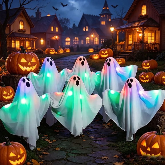 Halloween Light Up Ghost Stakes, 3 Pack Color Changing LED White Ghost Yard Decorations with Ground Stakes