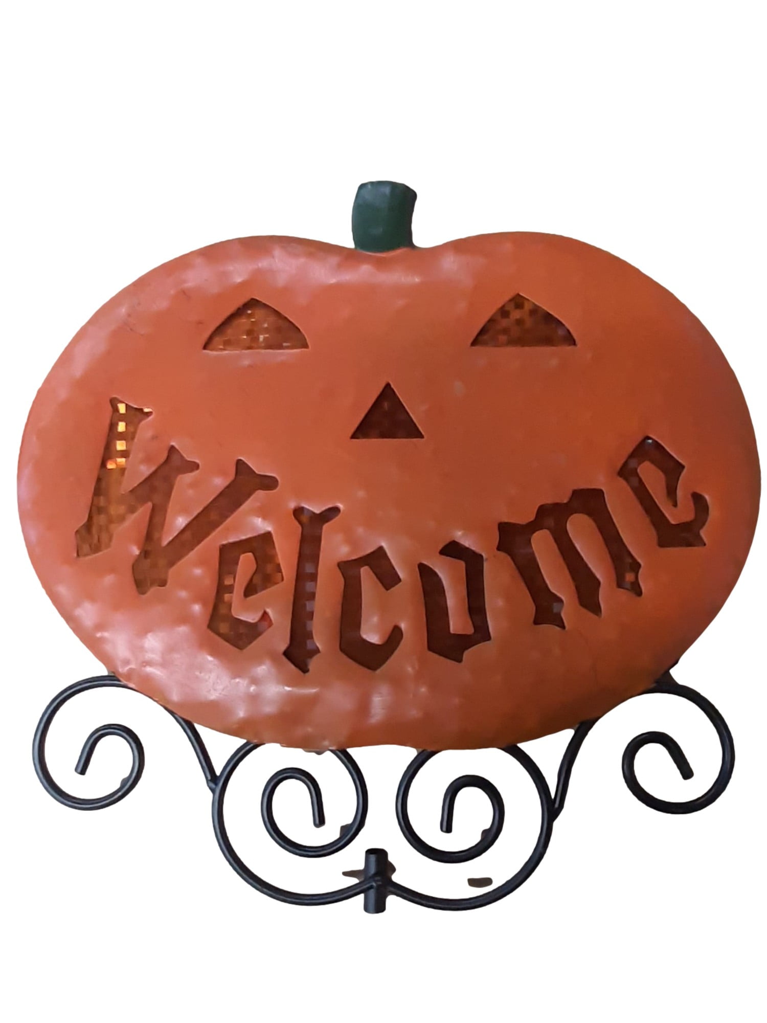 Halloween Light-Up Metal Pumpkin Pathway Stake Yard Decoration 13in x ...