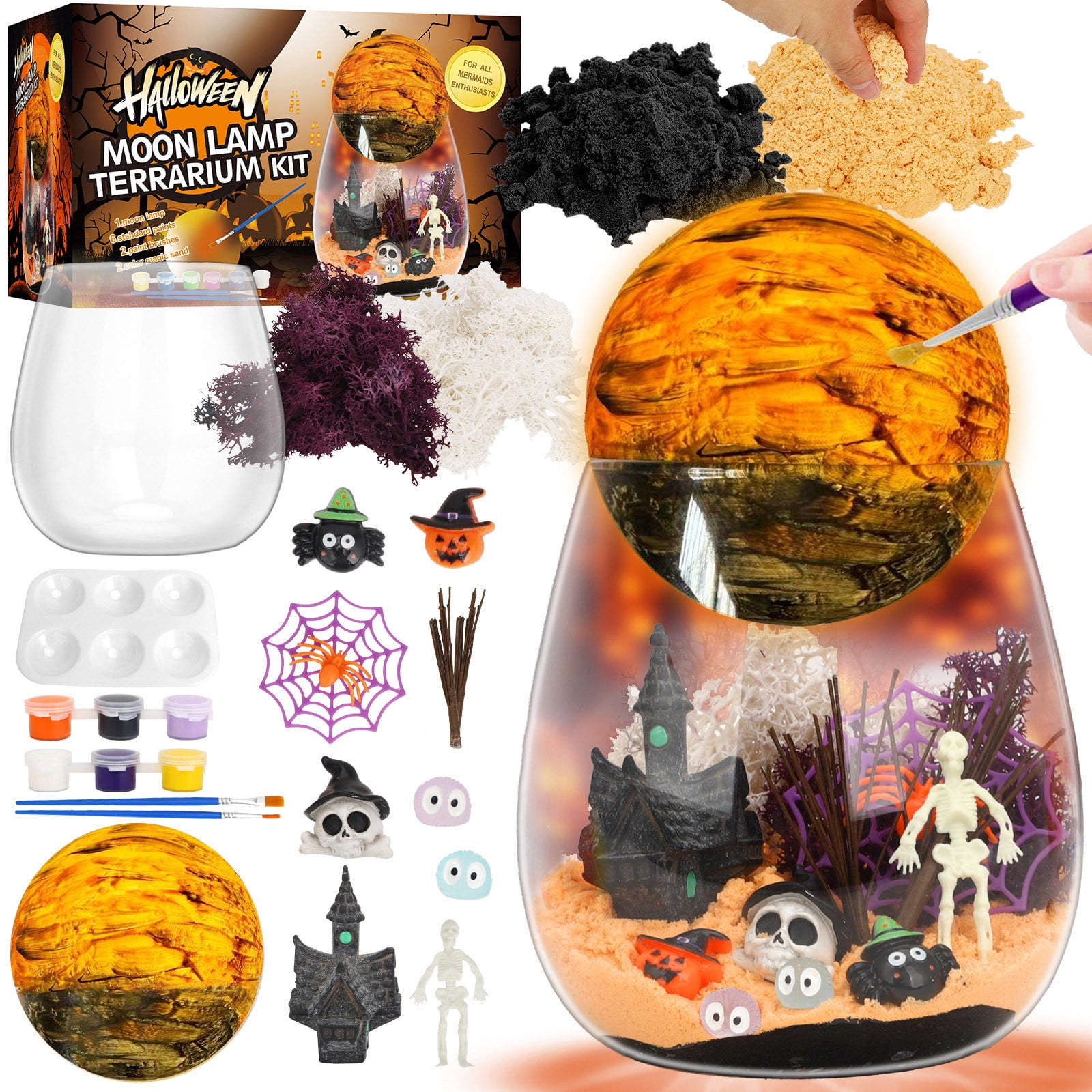 Halloween Light-Up Terrarium Kit for Kids - LED Night Light Birthday Gift for 4 5 6 7 8-12 Year Old - Halloween Toys DIY Arts and Crafts Kit for Kids - Best Presents