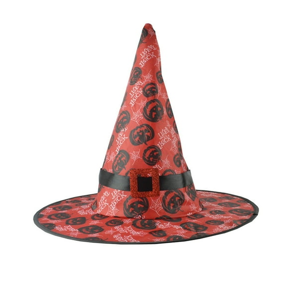 Halloween Light Up Witch Hat for Kids Adults Cartoon Pumpkin Print LED Light Wide Brim Wizard Hats for Cosplay