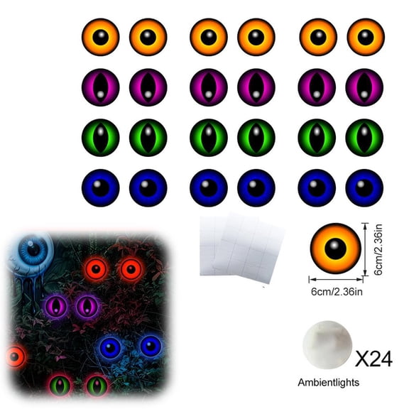 Halloween Lighted Eyes Wall Decor, 12 Pairs LED Glowing Eyes Hanging Clings for Spooky Party Yard Home