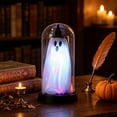 thumbnail image 1 of Halloween Lighted Ghost Decor, Halloween Decorations Indoor-Light Up Ghost in Glass Cloche, Cute Ghost with Light for Home Kitchen Mantel Tabletop Party Decor and Holiday Decorations, Purple, 1 of 7