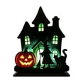 thumbnail image 1 of Halloween Lighted Haunted House Tabletop Decor, Wooden Witch Black Cat Pumpkin LED Light Figurine, Spooky Glow Wooden Silhouette Ornament, Battery for Party Holiday Decoration, 1 of 3