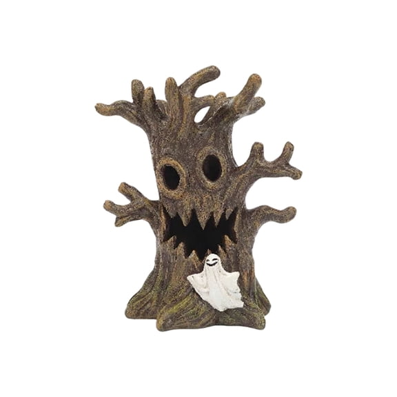 Halloween Lighted Tree Decoration, 8 Inch LED Ghost Tree with Glowing Face & Spooky Branch Design, Battery Operated Creepy Sculpture for Indoor Party Home Mantel Tabletop Display