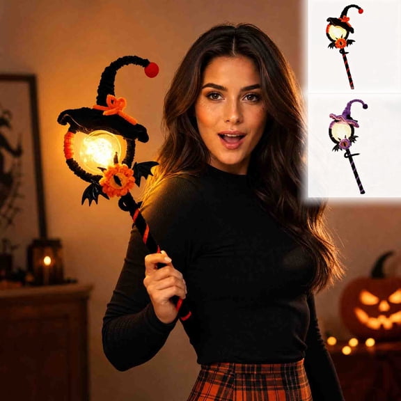 Halloween Lighted Wand DIY Craft Kit, 14.96 x 7.87 In Pipe Cleaner Wizard Prop, Purple