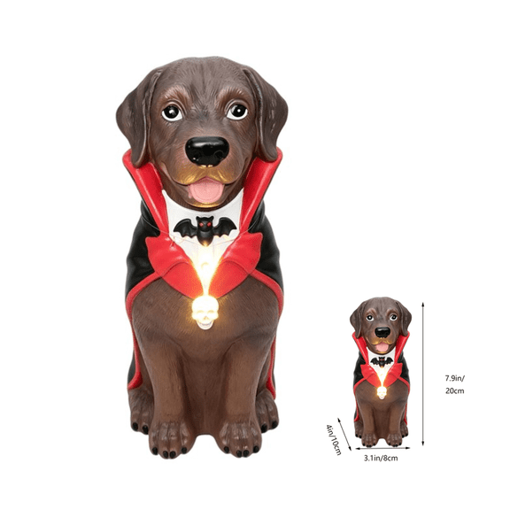 Halloween Lighted-up Ghost Dog Statue, Vampire‑Costumed Labrador Figurine, Waterproof Resin Table Yard Holiday Decorations Gifts for Men(1PCS)