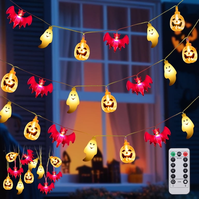Halloween Pumpkin String Lights – 20 LED 9.8FT, 8 Modes With Timer, Battery Operated, 3D Waterproof Orange Wizard Hat Design