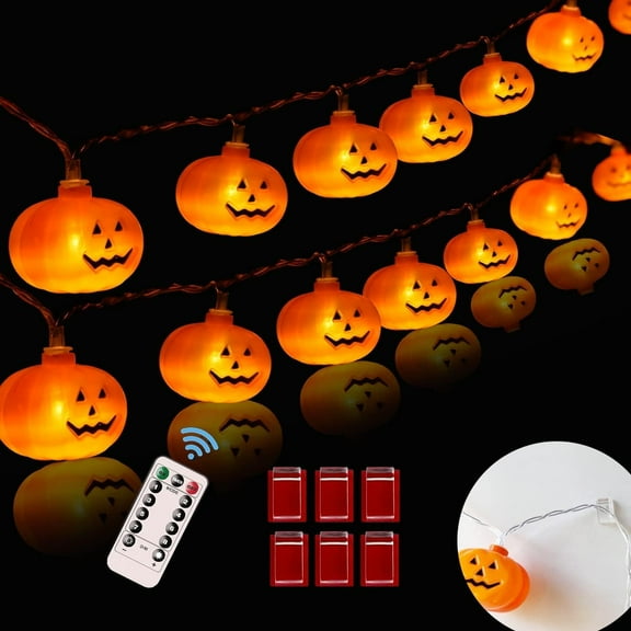 Halloween Lights,20FT 40 LEDs Holiday String Lights for Indoor Outdoor Decor,Battery Operated 8 Mode Waterproof Pumpkin String for Party Decorations