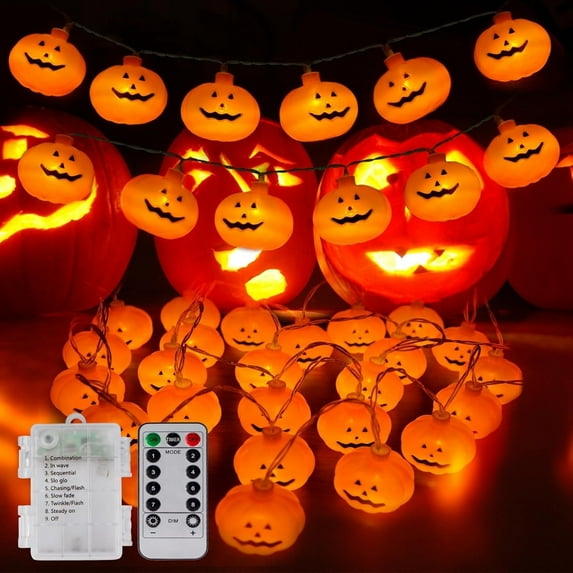 Qoosea Halloween Lights, 20ft 40 LED Orange Pumpkin String Lights, 8 Modes Pumpkin Lantern Halloween Decorations Indoor Outdoor