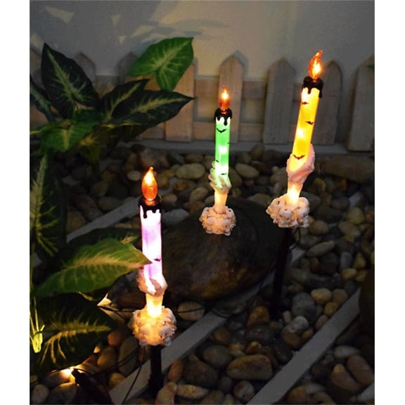 Halloween Lights, 3 Pack Candle Skull Hand Candle, LED Halloween Decor Candle Lights, Solar Powered, Indoor And Outdoor Party Home Garden Porch