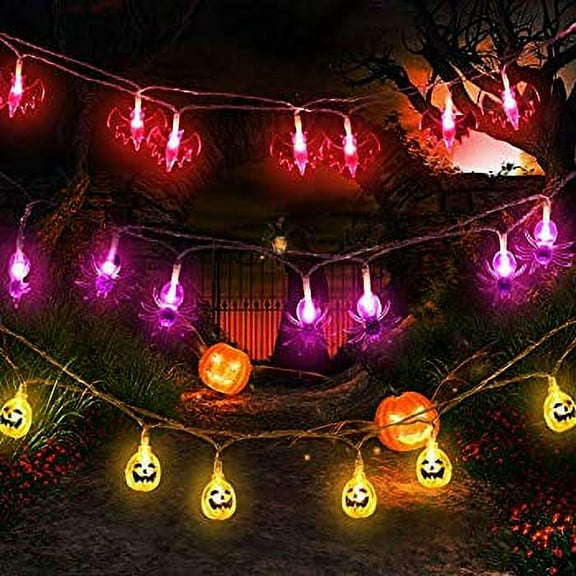 Halloween Lights 3 Pack Twinkle Pumpkin Spider Bat String Lights Total 30ft 60 LED Battery Operated Fairy Decor Lights Indoor Outdoor for Halloween Party