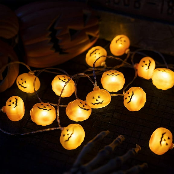Halloween Lights, 9.8ft 20 LED Pumpkin Lights Battery Operated, 3D Jack-O-Lantern Orange Halloween Lights for Party Indoor Outdoor Decor