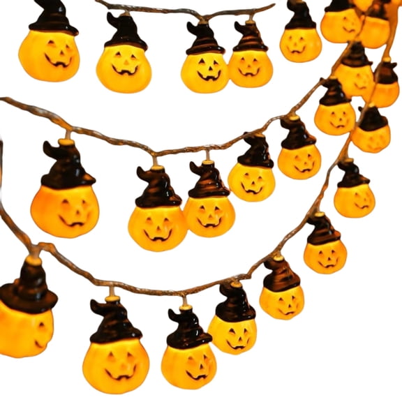 Halloween Lights Battery Pumpkin String Lantern with pumpkin led lights , Jack-O-Lantern,Orange Lights for outdoor pumpkin decorations 9.8 FT