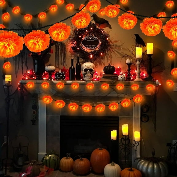 Halloween Lights Dahlias Lights String 5ft 10LED Dahlias String Lights Battery Powered Orange Lights Halloween Party Indoor Fall Outdoor Harvests Thanksgiving(Bring your own 3 AA batteries)