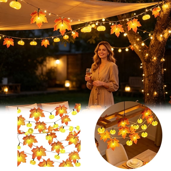 Halloween Lights Fall Indoor Outdoor Decor Hollow Pumpkin Maple Leaf LED String Lights Warm Fairy Lamp Home Patio Ornament