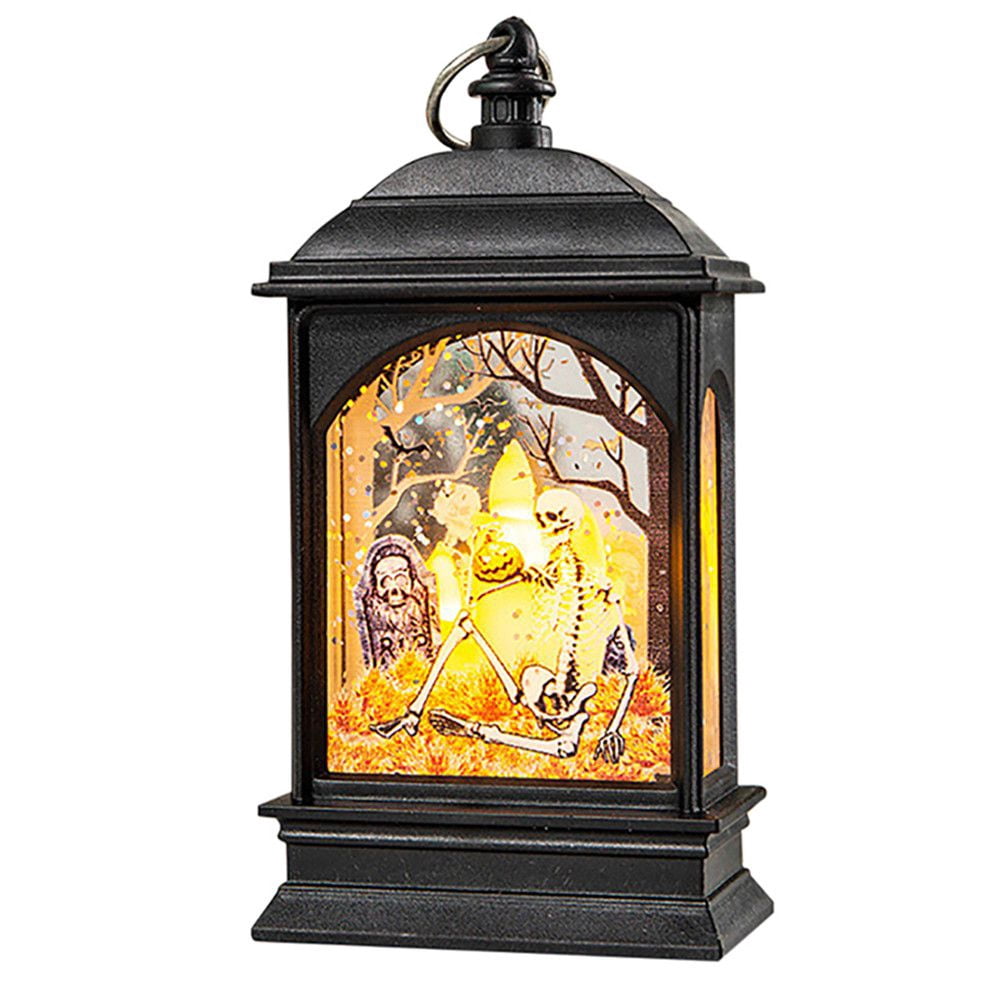 Flameless Lantern Pumpkin Cat Skeleton Halloween LED Lantern Lights ...