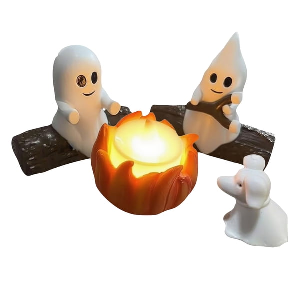 Halloween Lights Led Ghost Bonfire Night Light 3D Resin Flickering Flame Lamp Spooky Halloween Decorations Indoor Centerpiece for Home Party Mantle Ornament C