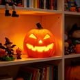 thumbnail image 1 of Halloween Lights Pumpkin Decor, Battery Operated Light Up Jack O Lantern with Spooky Carved Triangle Face, LED Plastic Pumpkin Lamp, Classic Glowing Pumpkin for Home Mantel Party, 1 of 6