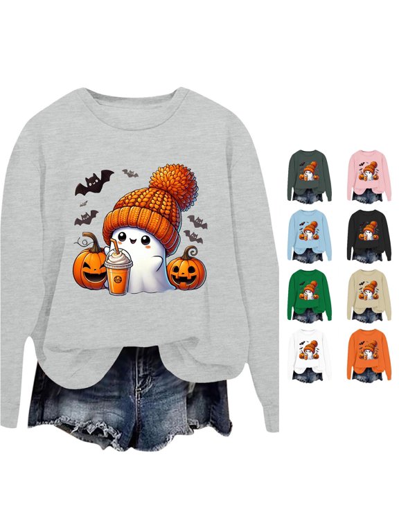 Halloween Lightweight Sweatshirts For Women Women’ S Casual Long Sleeve Crewneck Graphic Pullover Sweatshirts Loose Fittops Winter Warm Knitted Outerwear