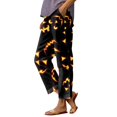 Halloween Linen Capri Pants for Women Cropped Wide Leg Lounge Pant