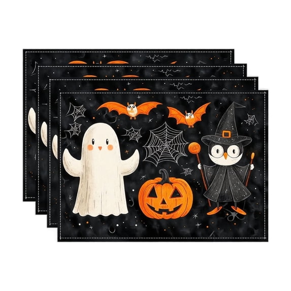 Halloween Linen Placemat, Pumpkin Pattern Stain Resistant Heat Insulation Mat, Rustic Non-Slip Tabletop Pad for Fall Party Kitchen Dining Decor(11.8"*17.7",B)