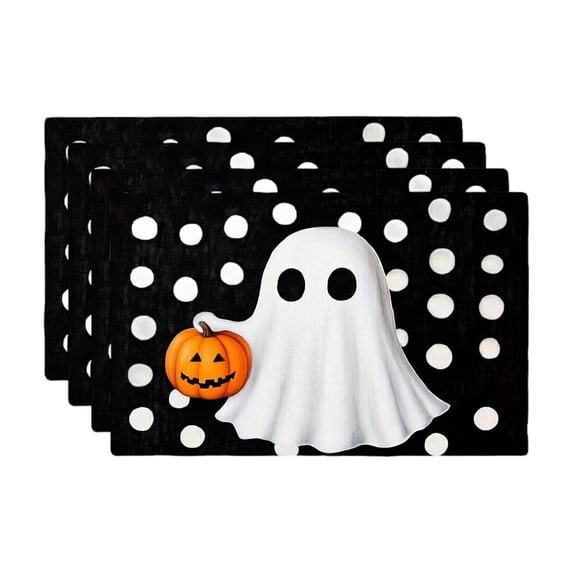 Halloween Linen Placemat, Pumpkin Pattern Stain Resistant Heat Insulation Mat, Rustic Non-Slip Tabletop Pad for Fall Party Kitchen Dining Decor(11.8"*17.7",C)