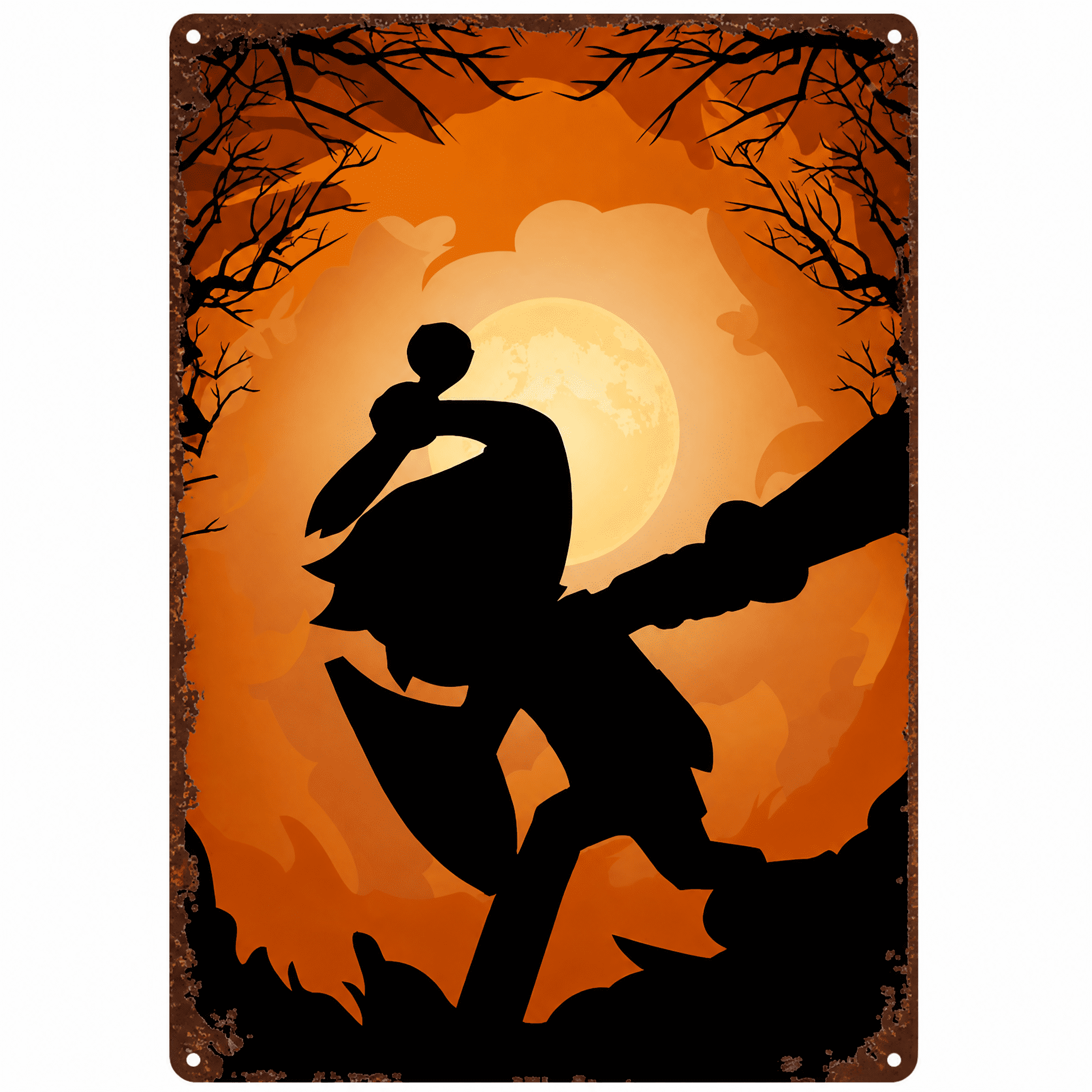 Halloween Link Silhouette Metal Sign 8x12 Inch, Sturdy 2D Flat Plaque, Spooky Wall Decor For Bedroom Bar Home Party, Single Piece