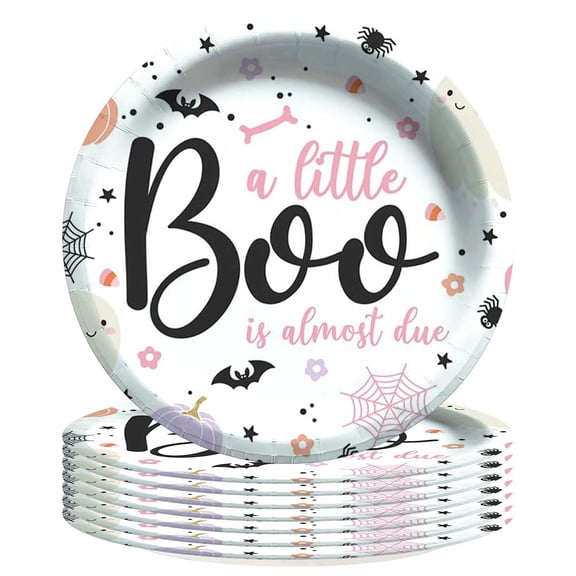 Halloween Little Boo Baby Shower Paper Plates Birthday Party Supplies Decorations 8pcs Tableware Disposable Dinnerware
