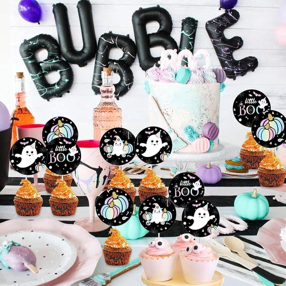 Halloween Little Boo Ghost Cupcake Toppers Baby Shower Decorations for Girl, 36Pcs Pastel Macaron Dessert Table Cupcake Toppers Decors Gender Reveal Birthday Party Favor Supplies