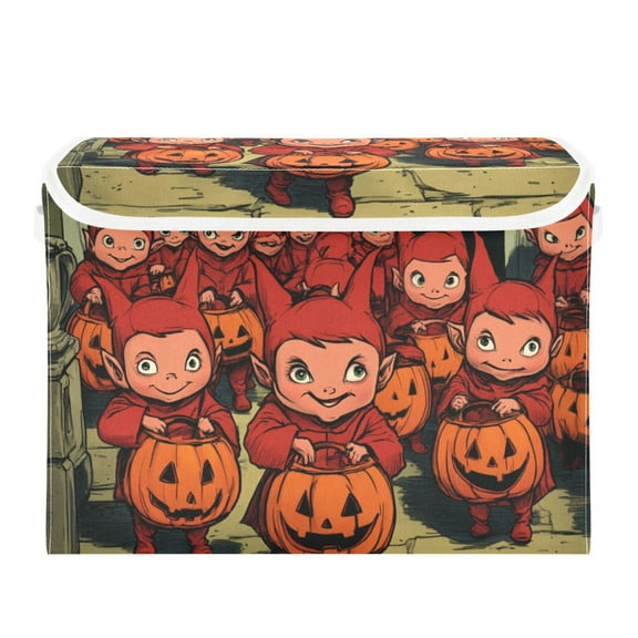 Halloween Little Devil Large Storage Bins with Linen Collapsible Lid Storage Box 16.7 x 12.6 x 11.8in