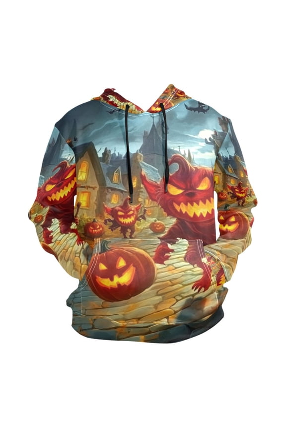 Halloween Little Devil Pumpkin Lights Men’s Hoodies Sweatshirt Fleece Jackets Long Sleeve Sweatshirts