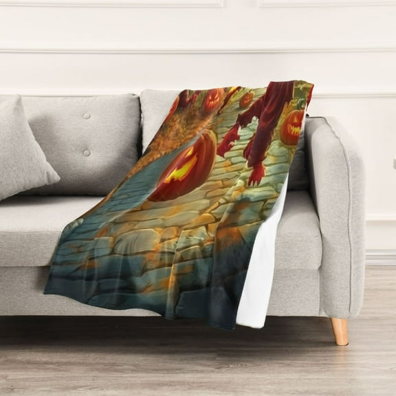 Halloween Little Devil Pumpkin Lights Throw Blanket 60" x 90" Soft and Warm Blankets for Couch Sofa and Bed