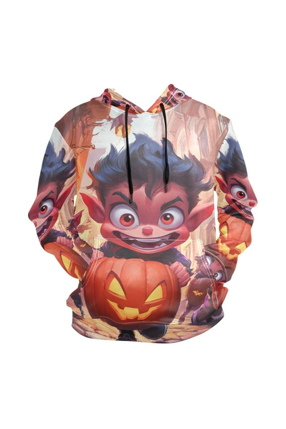 Halloween Little Devil on The Street Men’s Hoodies Sweatshirt Fleece Jackets Long Sleeve Sweatshirts