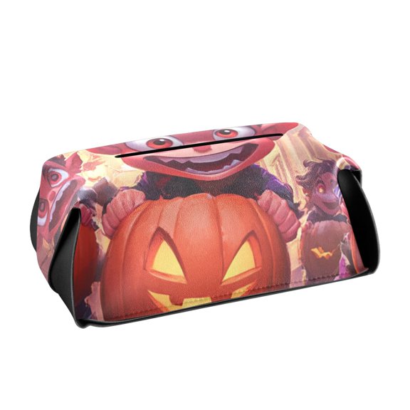 Halloween Little Devil on The Street Tissue Box Cover Leather Square Rectangle Tissue Box Holder for Bathroom Living Room Desk Office Decor