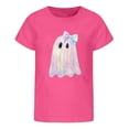 thumbnail image 1 of Halloween Little Girls Graphic Tee Shirts Ghost Bowknot Print Short Sleeve Tee kids Casual Tops Size 5-6T, 1 of 4