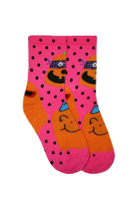 Halloween Little Girls Masked Pumpkin Crew Socks (6-8.5)