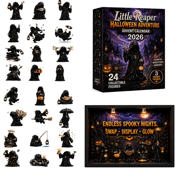 Halloween Little Reaper Advent Calendar 2026, 24 Days of Spooky Fun Decorations & 3 Secret Reapers, Hand Painted Resin Mini Statues Gothic Home Decor Gift for Collectors Calendar & Box