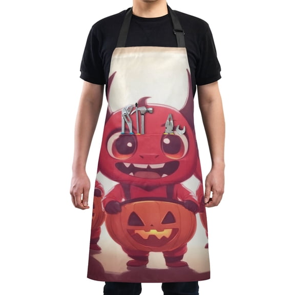 Halloween Little Red Demons Chef Kitchen Apron with Pockets for Women Waterproof Aprons for Cooking Baking