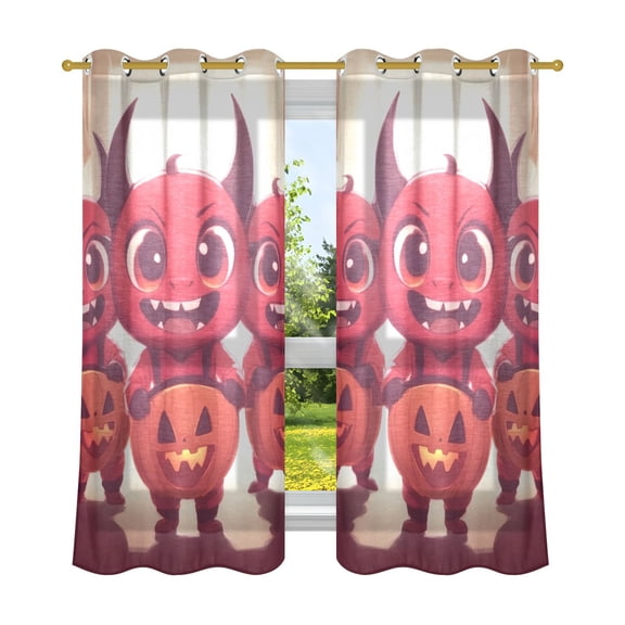 Halloween Little Red Demons Semi Sheer Curtains for Living Room Bedroom Set of 2 Insulated Window Drapes