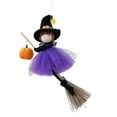 thumbnail image 1 of Halloween Little Witch Pendant Dark Purple, Halloween Witch Hanging Ornaments Handmade Plush Witch Dolls with Broomstick & Pumpkin for Halloween Decor Home Indoor Outdoor Decoration, 1 Witch Pendant, 1 of 5